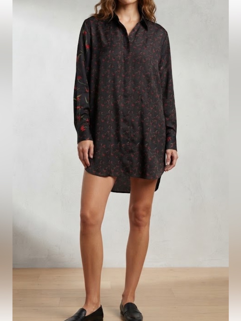 Women’s Black Floral Tunic Shirt - Red Floral Print